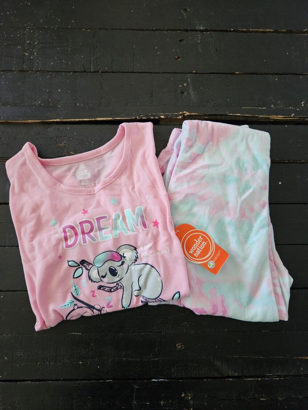 wonder nation NWT Girls 6 Pink Koala DREAM Pajama Set with Pastel Tie-Dye Pants